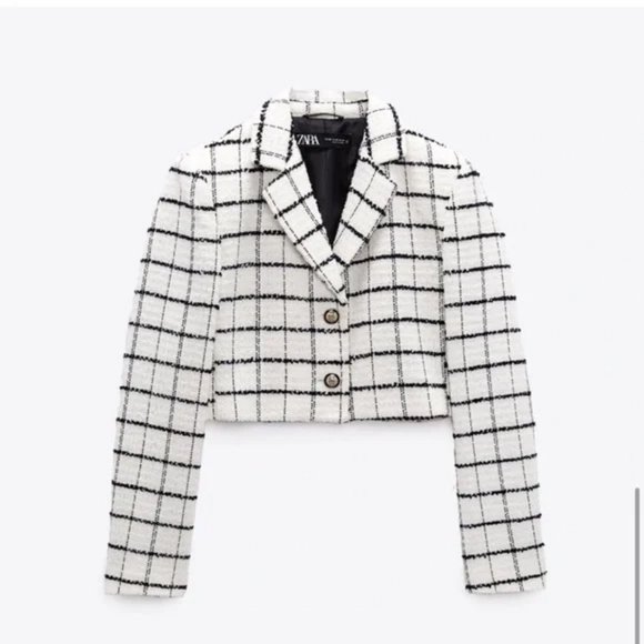 ZARA PLAID CROPPED JACKET - Picture 2 of 7
